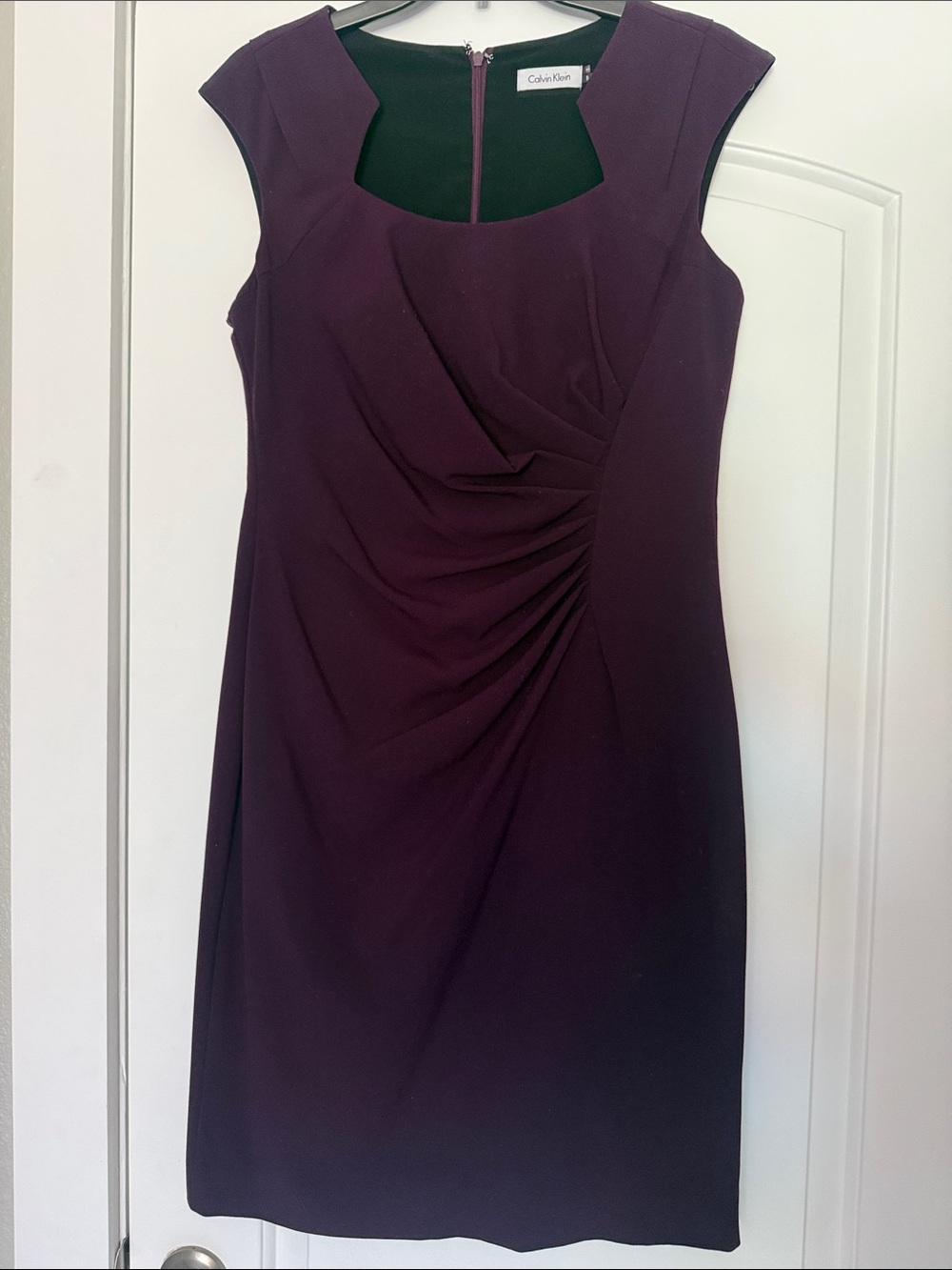 Calvin Klein Plum Cap-Sleeve Sheath Dress with Ruched Front